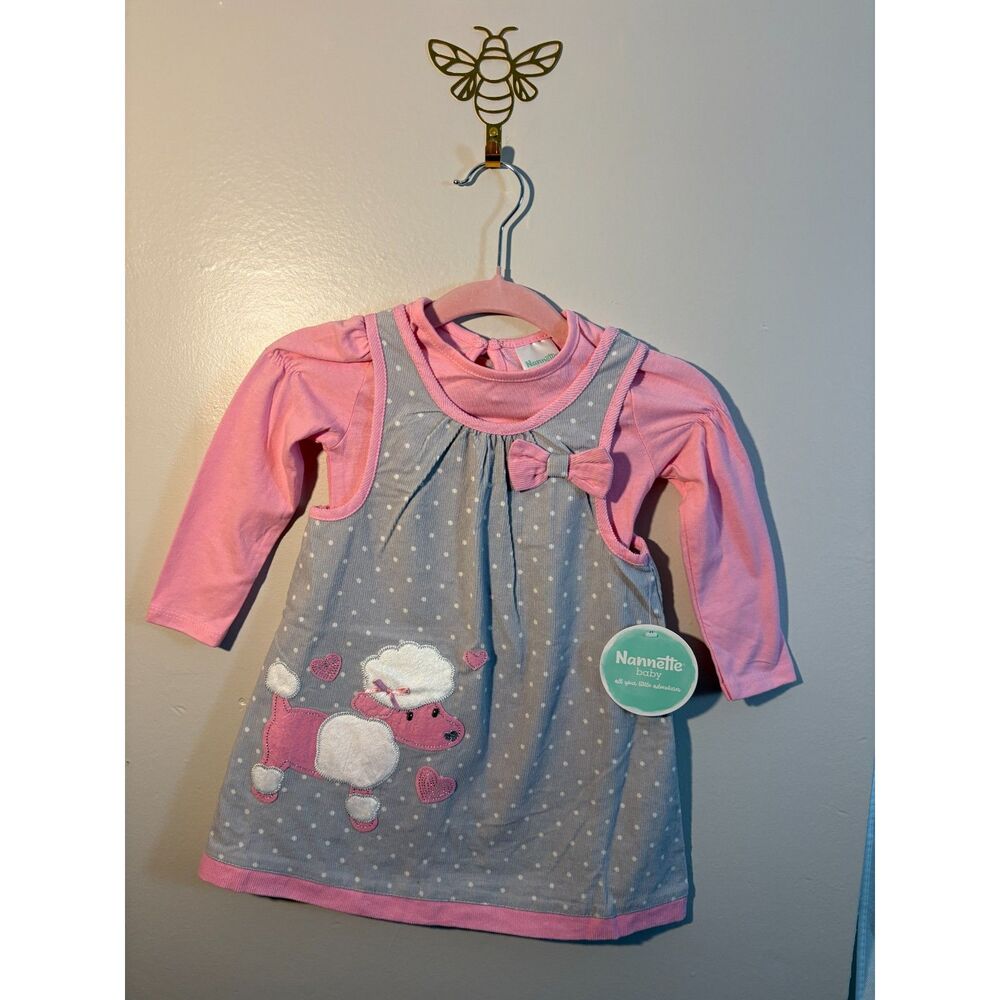 Nannette Baby Girls 24M Pink Lamb Corduroy Jumper Dress Bodysuit Set NWT